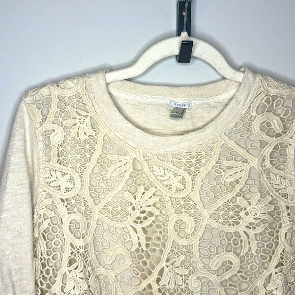 J. Crew Off White Lacy Front Long Sleeve T-Shirt S - Picture 4 of 5